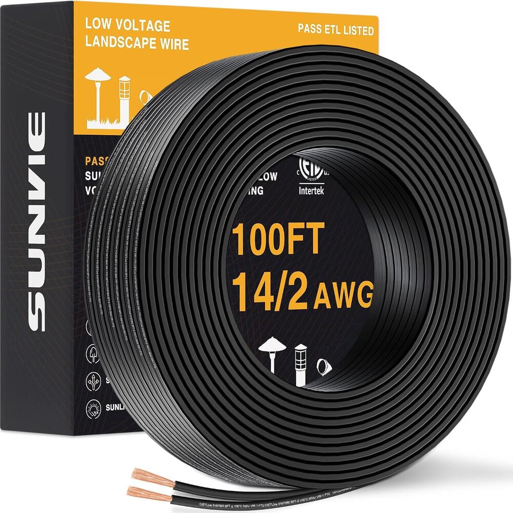 SUNVIE 100FT 14/2 Low Voltage Landscape Wire ETL Listed Copper Wire 14AWG Pure C